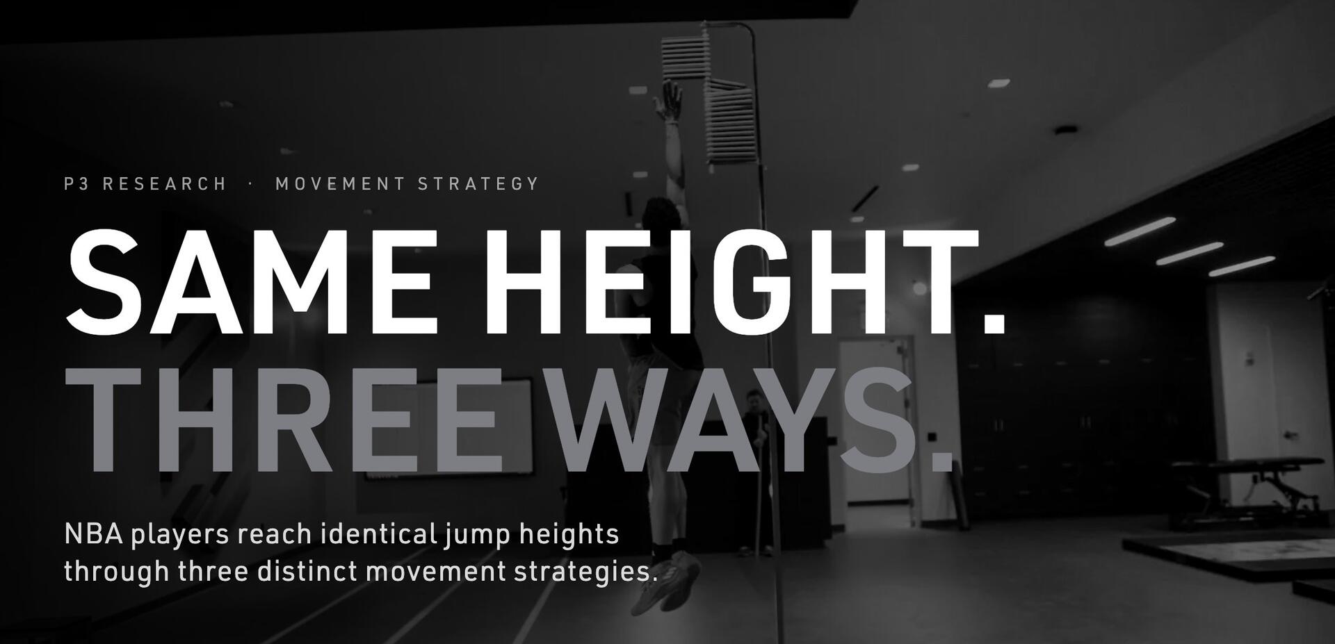 P3 research, movement strategy: NBA players reach identical jump heights through three distinct movement strategies.